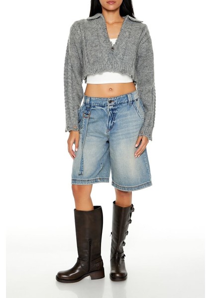 Yarım Yaka Crop Kazak