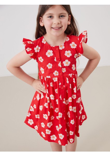 Yeni Sezon Önden Düğmeli Çiçekli Kız Çocuk Poplin Elbise fiyatları