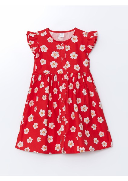 Yeni Sezon Önden Düğmeli Çiçekli Kız Çocuk Poplin Elbise modelleri