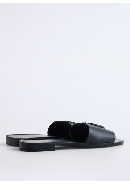 78RA3S93 Siyah Kadın Deri Terlik modelleri