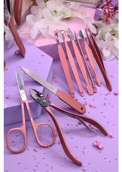 Profesyonel Çantalı Tırnak Bakım Manikür Seti Pembe Renk 12 Parça ( Lisinya ) modelleri