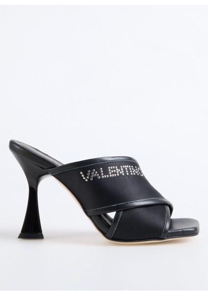 Saten Siyah Kadın Topuklu Sandalet 91D2541STN