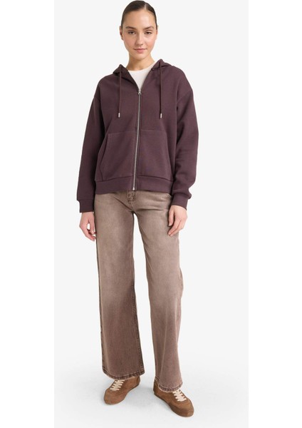 Relax Fit Kapüşonlu Basic Düz Kalın Fermuarlı Sweatshirt C1809AX25AU fiyatları