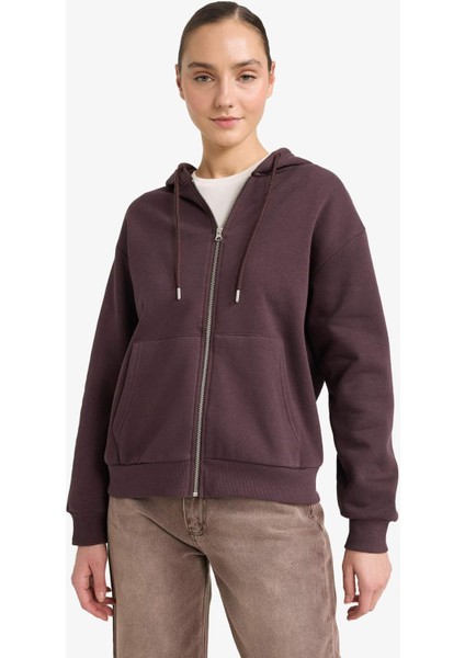 Relax Fit Kapüşonlu Basic Düz Kalın Fermuarlı Sweatshirt C1809AX25AU modelleri