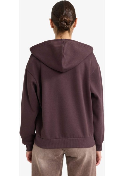 Relax Fit Kapüşonlu Basic Düz Kalın Fermuarlı Sweatshirt C1809AX25AU indirimleri