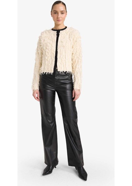 Regular Fit Bisiklet Yaka Saçaklı Triko Hırka G7049AX25WN fiyatları