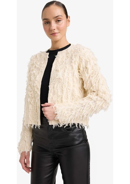 Regular Fit Bisiklet Yaka Saçaklı Triko Hırka G7049AX25WN modelleri