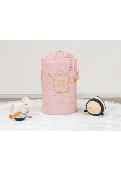 Baby Kullanımı Kolay Desenli Taşınabilir Torbalı Yuvarlak Sepet(Pembe) Çamaşır Sepeti 04270