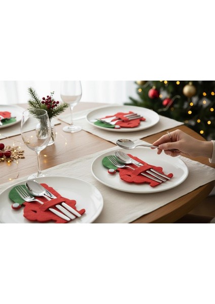 Keçe Noel Baba Tasarım Kaşıklık Kırmızı 6 Adet modelleri