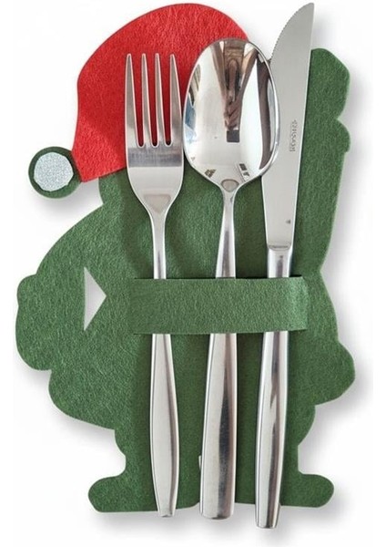 Keçe Noel Baba Tasarım Kaşıklık Yeşil 6 Adet
