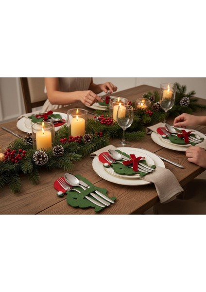 Keçe Noel Baba Tasarım Kaşıklık Yeşil 6 Adet fiyatları