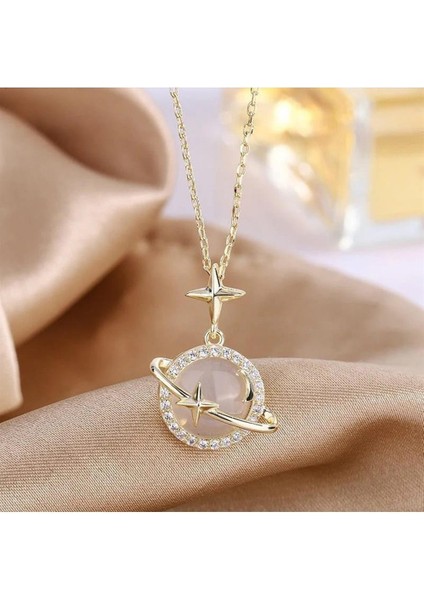 Altın Renk Opal Yıldız Gezegen Satürn Çelik Kolye fiyatları