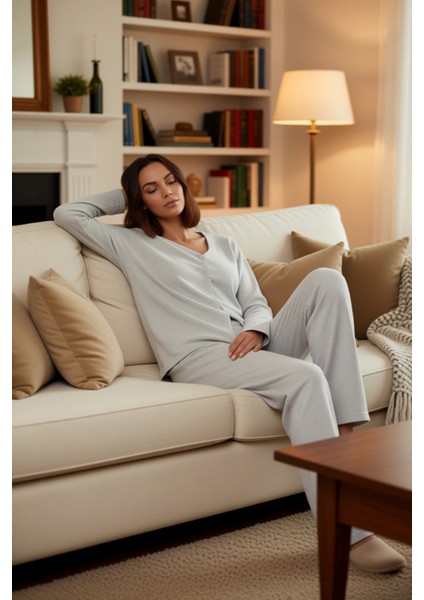 Rahat Pijama Takımı Pamuklu Kaşkorse Örme Hırka ve Pantolon Mükemmel Uyum Kullanım indirimleri