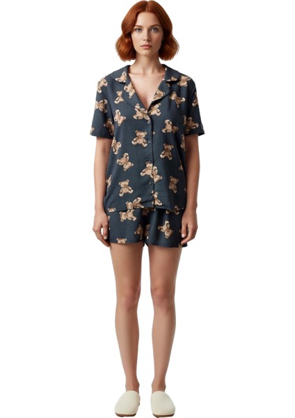 Ayıcıklı Viskoz Pijama Yazlık Rahat Şortlu 2'li Takım Ev Giyim Özel Tasarım Yüksek Kalite indirimleri