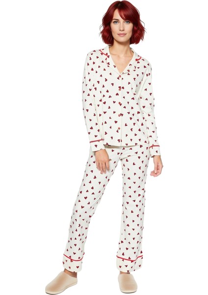 Pamuklu Kalpli Pijama Takımı Regular Kalıp Uzun Kollu Kışlık Trend Tasarım Dayanıklı Malzeme indirimleri