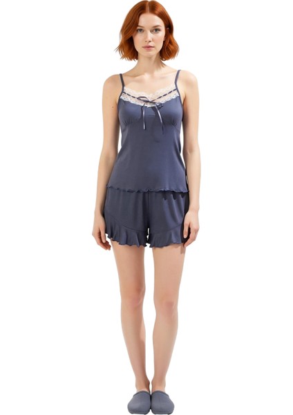 Ince Askılı Viskon Pijama Takımı Şortlu Rahat Yazlık Lounge Özel Tasarım Profesyonel Görünüm indirimleri