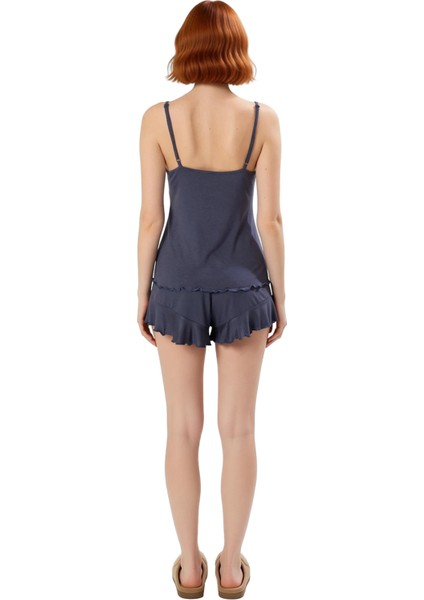 Ince Askılı Viskon Pijama Takımı Şortlu Rahat Yazlık Lounge Özel Tasarım Profesyonel Görünüm