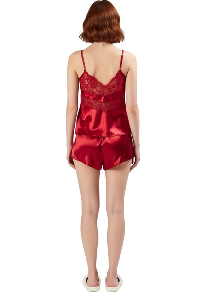 Ince Askılı Saten Pijama Takımı Şortlu Regular Polyester Uzun Ömürlü