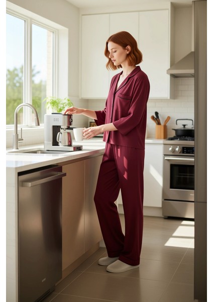 Shally Dokuma Viskon Pijama Takımı Kışlık Rahat Kalıp Dayanıklı Malzeme Profesyonel Görünüm