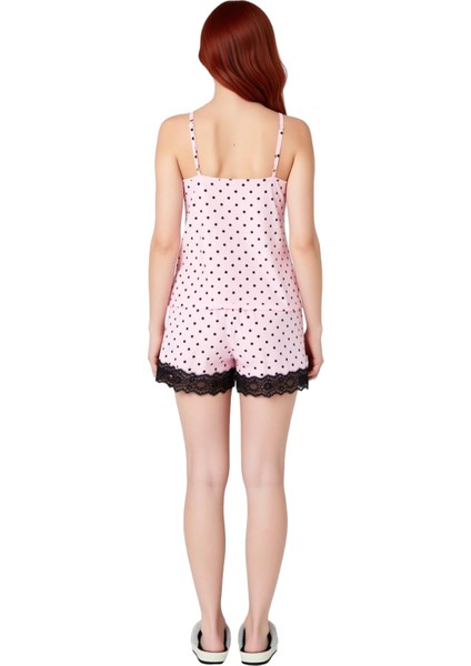 Yazlık %100 Pamuklu Pijama Takımı Puantiyeli Dantel Detay Rahat Kullanım ve Şık