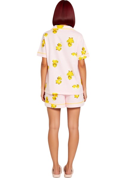 Ördek Desenli Pijama %100 Pamuk Kısa Kollu Regular Boru Paça Şort Konforlu Kesim indirimleri