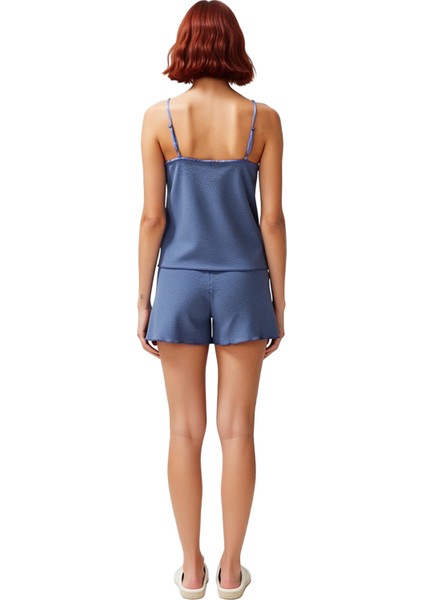 Pamuklu Pijama Takımı Ince Askılı Nakış Detaylı Rahat Kalıp Yazlık Kullanım