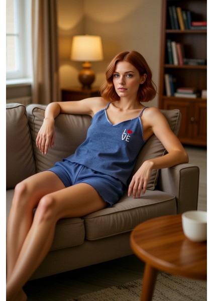 Pamuklu Pijama Takımı Ince Askılı Nakış Detaylı Rahat Kalıp Yazlık Kullanım