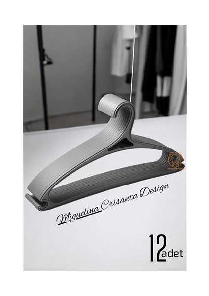 Tasarım Askı Seti 12 Adet Elbise Askısı M.crisanta Gri
