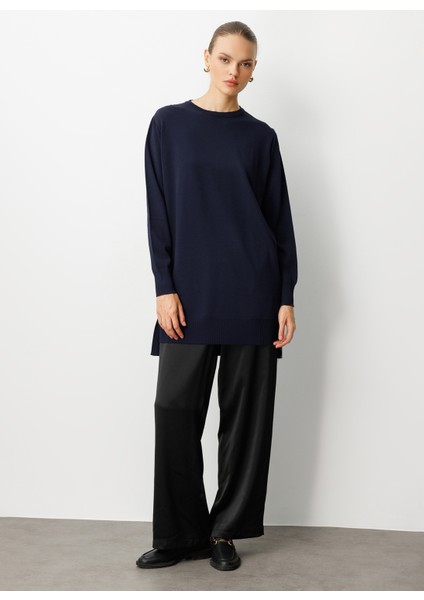 O Yaka Düz Lacivert Kadın Tunik M1MZ1030240003