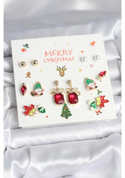 8 Çift Yılbaşı Temalı Kadın Küpe - Lisinya