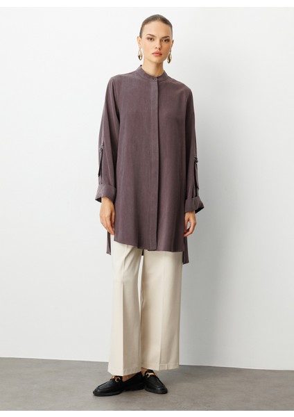 Hakim Yaka Düz Kahve Kadın Tunik M1MZ1030210168