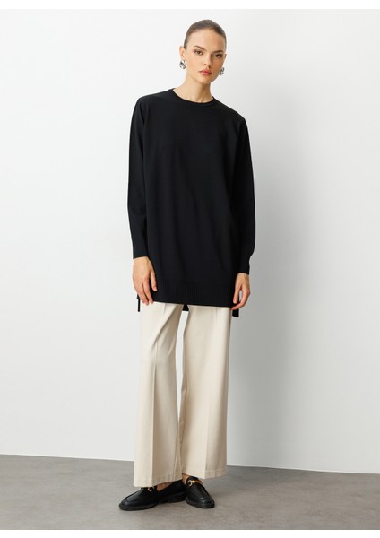 O Yaka Düz Siyah Kadın Tunik M1MZ1030240003