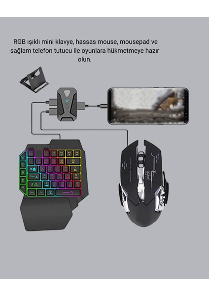 Mobil Oyun Seti 5in1 X8 Pro Çipset Rgb Klavye Mouse Telefon Tutucu fiyatları