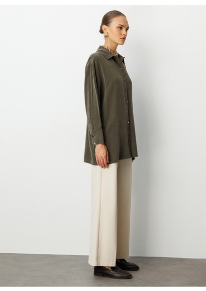 Klasik Yaka Düz Haki Kadın Tunik M1MZ1030210167 fırsatları