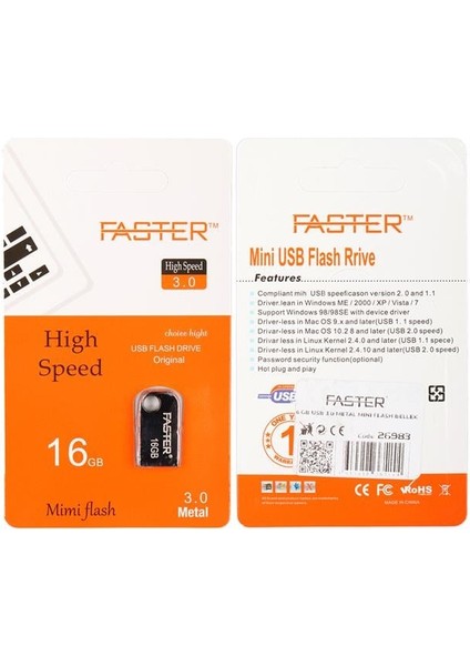 Faster 16 GB Mimi Serisi USB 3.0 Yüksek Hızlı Metal Flash Bellek fırsatları