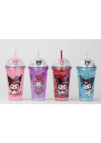 Sevimli Kuromi Işıklı Pipetli Boncuklu Suluk & Bardak 400 ml ALK3144