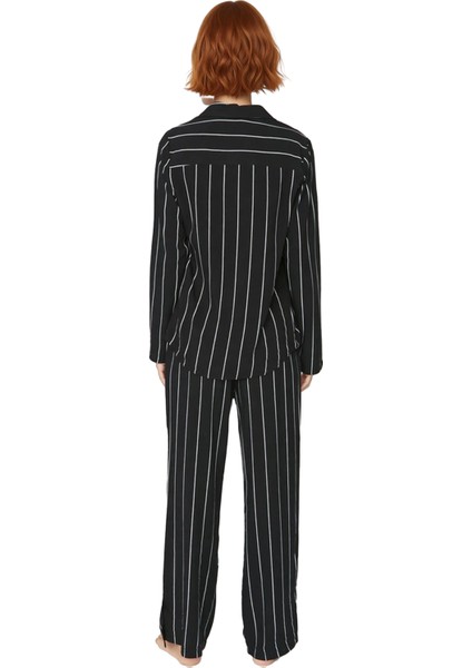 Kadın Viskon Çizgili Gömlek ve Pantolon Pijama Takımı Konforlu Ev Giyimi Fonksiyonel Rahat fırsatları