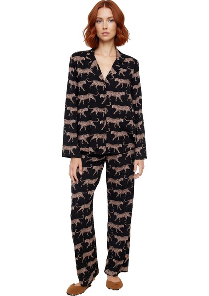 Kadın Viskon Dokuma Kaplan Desenli Pijama Takımı Fonksiyonel Dayanıklı Kaliteli Konforlu Şık fiyatları