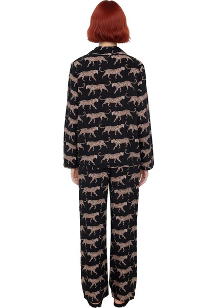 Kadın Viskon Dokuma Kaplan Desenli Pijama Takımı Fonksiyonel Dayanıklı Kaliteli Konforlu Şık modelleri