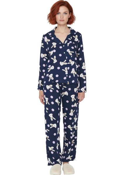 Kadın Uzun Kollu Tavşan Desenli Viskon Pijama Takımı Fonksiyonel Dayanıklı Kaliteli Modern modelleri