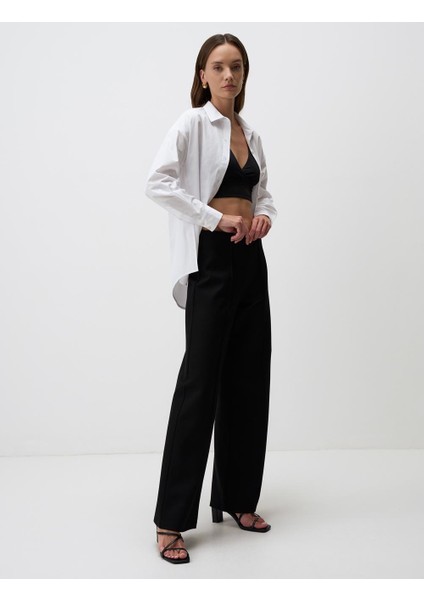 Siyah Bol Paça Yüksek Bel Uzun Örme Pantolon modelleri