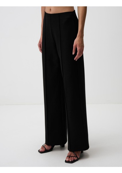 Siyah Bol Paça Yüksek Bel Uzun Örme Pantolon fırsatları