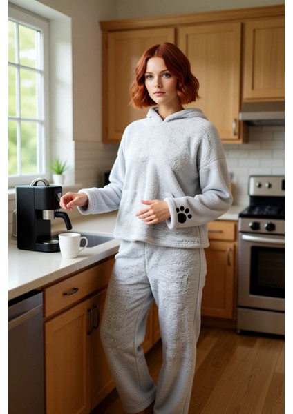 Kadın Kapüşonlu Peluş Pijama Takımı Fonksiyonel Dayanıklı Kaliteli Konforlu Estetik Modern fırsatları