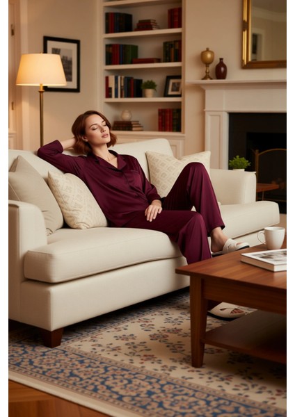 Kadın Koyu Gömlek Yaka Dokuma Pijama Takımı Fonksiyonel Dayanıklı Kaliteli Konforlu Modern modelleri