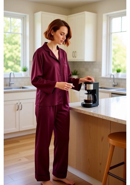 Kadın Koyu Gömlek Yaka Dokuma Pijama Takımı Fonksiyonel Dayanıklı Kaliteli Konforlu Modern fırsatları