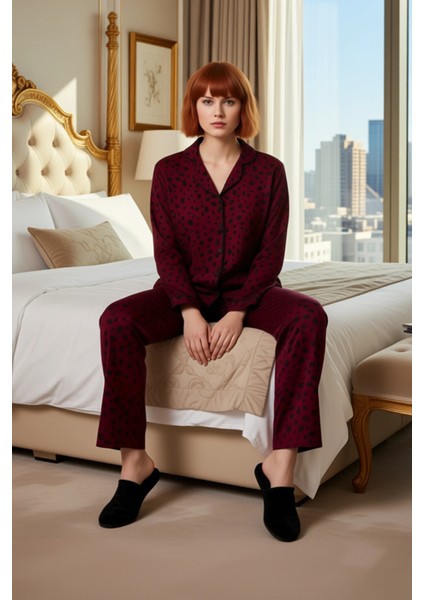 Kadın Benekli Gömlek Yaka Pijama Seti Fonksiyonel Dayanıklı Kaliteli Konforlu Estetik Spor