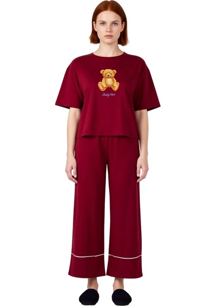 Kadin Ayicik Detayli Genis Paça Pijama Takımı Fonksiyonel Dayanıklı Kaliteli Konforlu Spor fiyatları