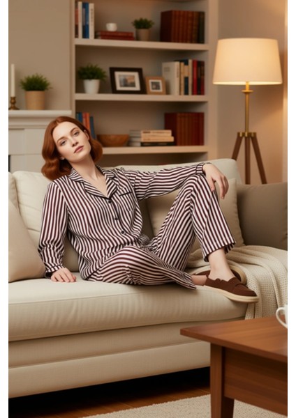 Kadın Çizgili Ev Giyim Pijama Seti Fonksiyonel Dayanıklı Kaliteli Konforlu Estetik Premium fırsatları
