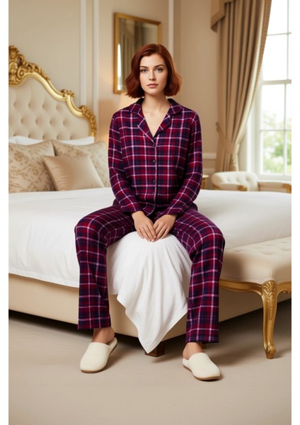 Kadın Ekoseli Gömlek Yaka Konforlu Pijama Takımı Fonksiyonel Dayanıklı Kaliteli Estetik Şık