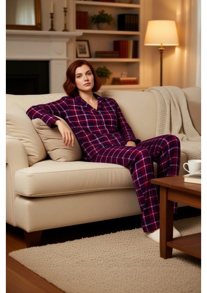 Kadın Ekoseli Gömlek Yaka Konforlu Pijama Takımı Fonksiyonel Dayanıklı Kaliteli Estetik Şık modelleri